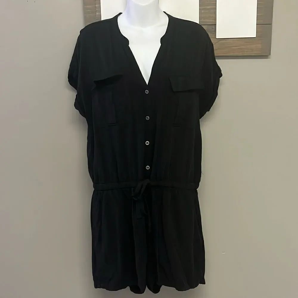 Old Navy Black Step-In Button Down One Piece Romper with Elastic Waistband-Large